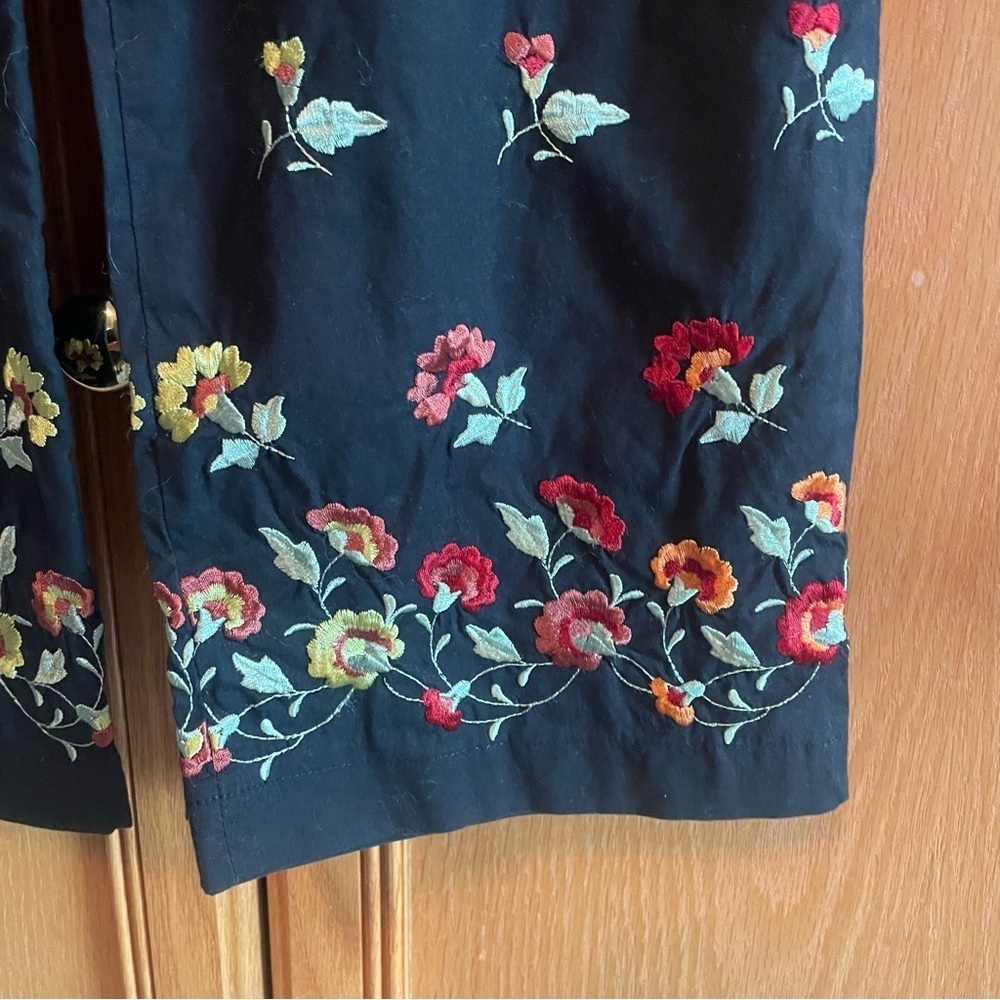 Vintage Larry Levine sport stretch Black Floral Embroidered Pants size 4 - Picture 5 of 7